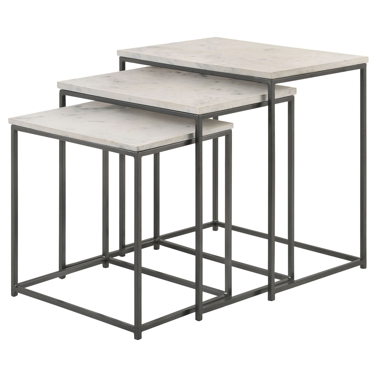 Agi 3 Piece Nesting Side Table Set, White Square Marble, Gray Metal Frame - BM315267