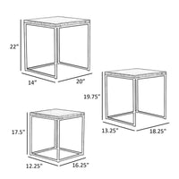 Agi 3 Piece Nesting Side Table Set, White Square Marble, Gray Metal Frame - BM315267