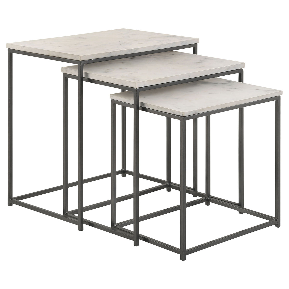 Agi 3 Piece Nesting Side Table Set, White Square Marble, Gray Metal Frame - BM315267