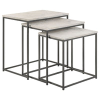 Agi 3 Piece Nesting Side Table Set, White Square Marble, Gray Metal Frame - BM315267