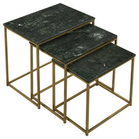 Agi 3 Piece Nesting Side Table Set, Green Square Marble, Gold Metal Frame - BM315268