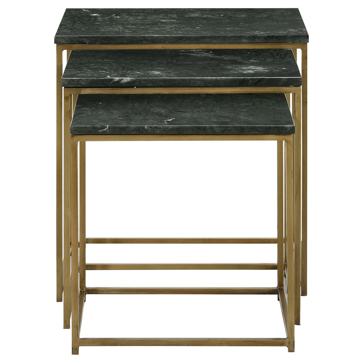 Agi 3 Piece Nesting Side Table Set, Green Square Marble, Gold Metal Frame - BM315268