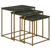 Agi 3 Piece Nesting Side Table Set, Green Square Marble, Gold Metal Frame - BM315268