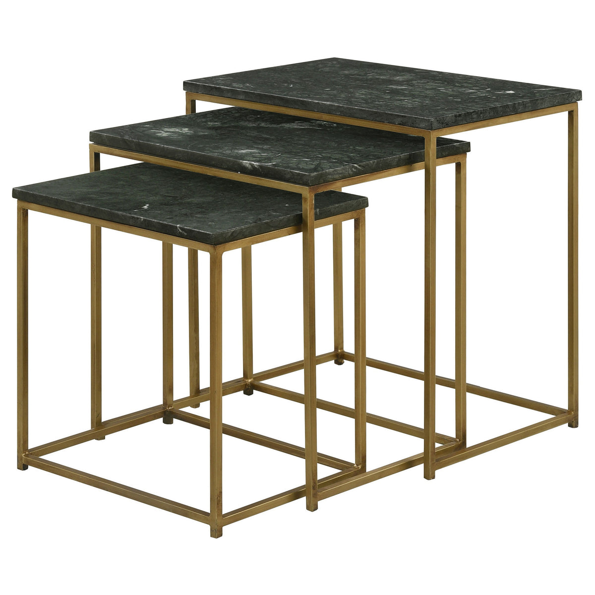 Agi 3 Piece Nesting Side Table Set, Green Square Marble, Gold Metal Frame - BM315268