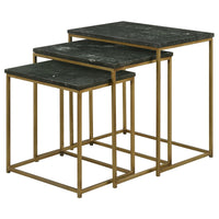 Agi 3 Piece Nesting Side Table Set, Green Square Marble, Gold Metal Frame - BM315268