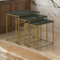 Agi 3 Piece Nesting Side Table Set, Green Square Marble, Gold Metal Frame - BM315268