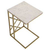 Syp 25 Inch Accent Table, White Marble Top, Gold Crossed Open Metal Frame - BM315269