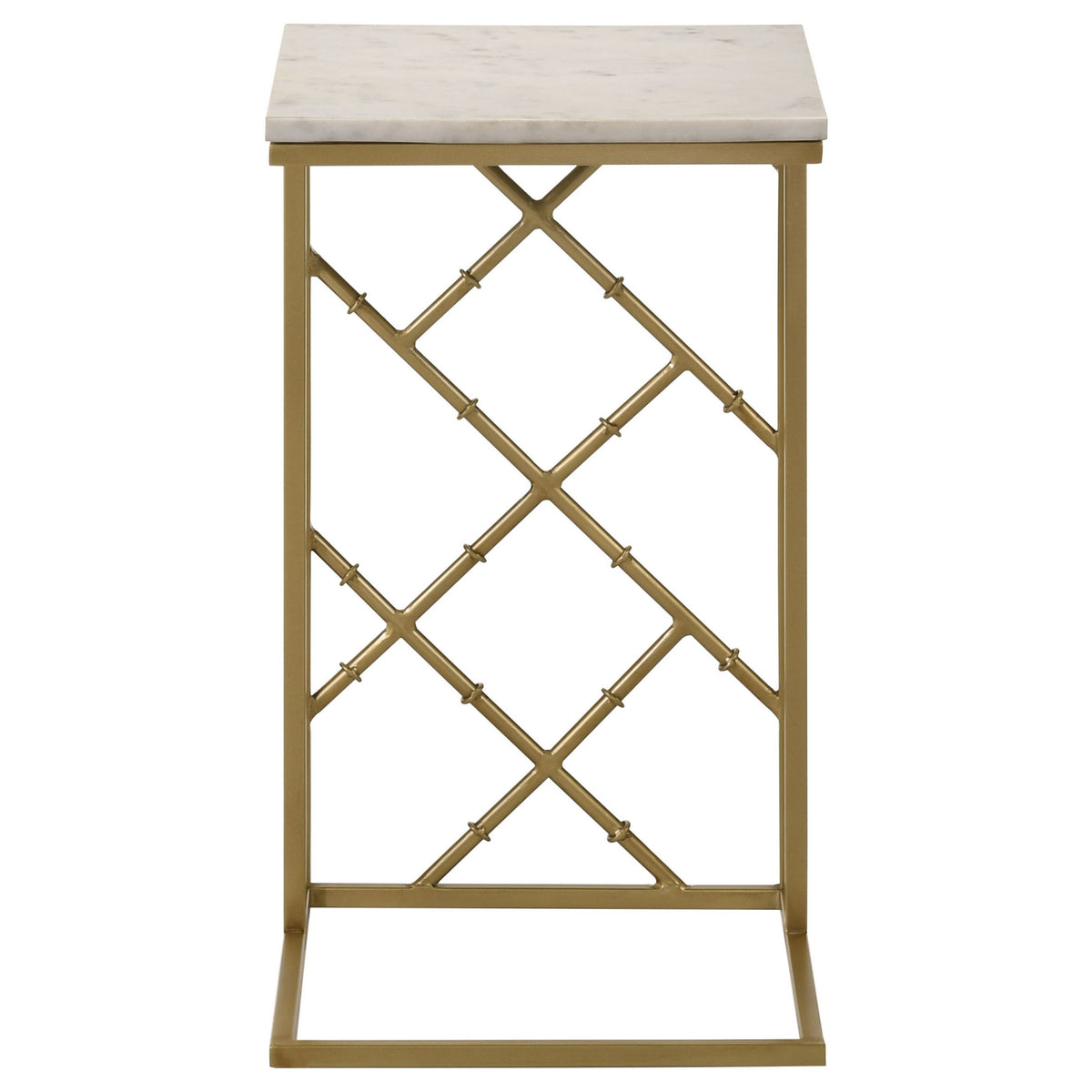 Syp 25 Inch Accent Table, White Marble Top, Gold Crossed Open Metal Frame - BM315269