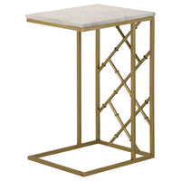 Syp 25 Inch Accent Table, White Marble Top, Gold Crossed Open Metal Frame - BM315269