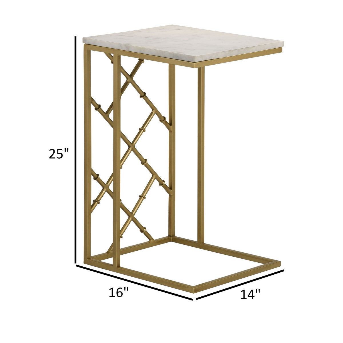 Syp 25 Inch Accent Table, White Marble Top, Gold Crossed Open Metal Frame - BM315269