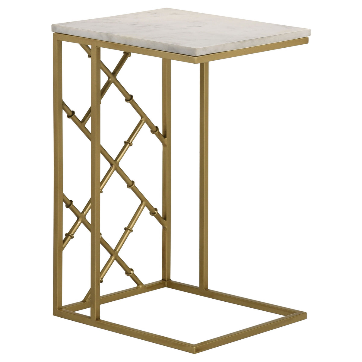 Syp 25 Inch Accent Table, White Marble Top, Gold Crossed Open Metal Frame - BM315269