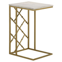 Syp 25 Inch Accent Table, White Marble Top, Gold Crossed Open Metal Frame - BM315269