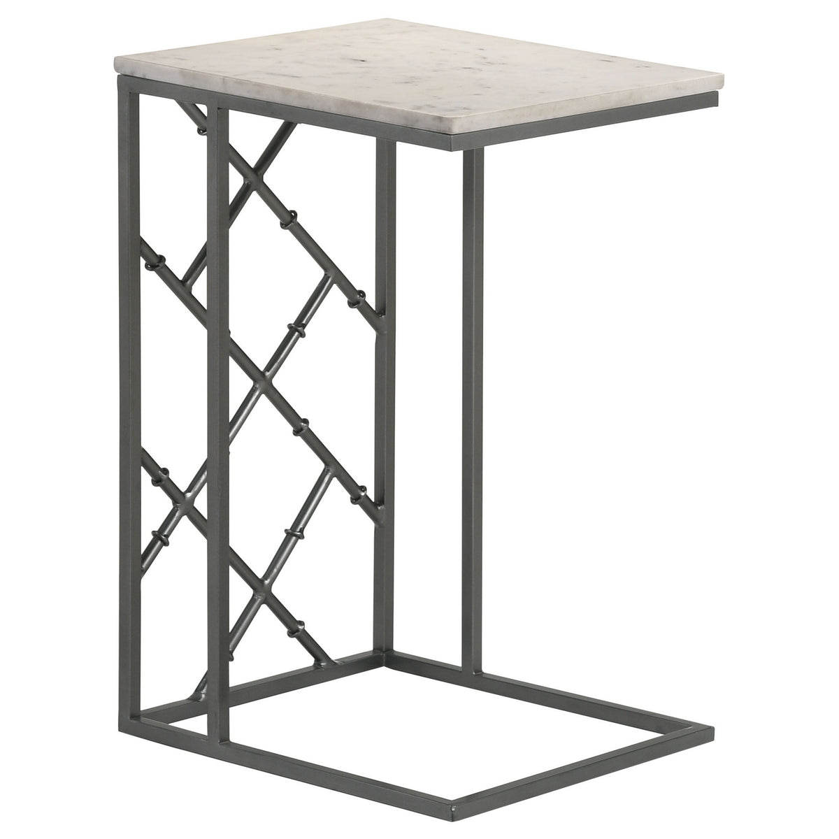 Syp 25 Inch Accent Table, White Marble Top, Gray Metal Crossed Open Frame - BM315270