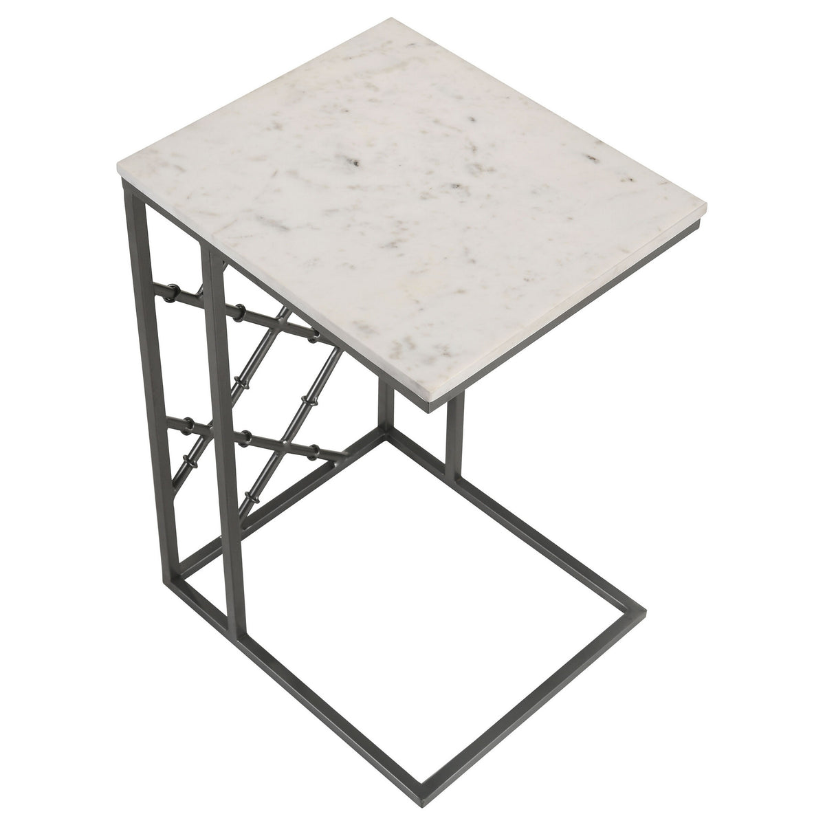 Syp 25 Inch Accent Table, White Marble Top, Gray Metal Crossed Open Frame - BM315270