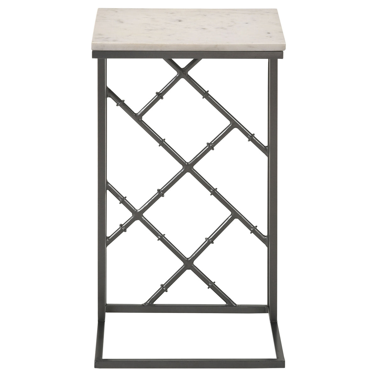 Syp 25 Inch Accent Table, White Marble Top, Gray Metal Crossed Open Frame - BM315270