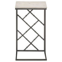 Syp 25 Inch Accent Table, White Marble Top, Gray Metal Crossed Open Frame - BM315270