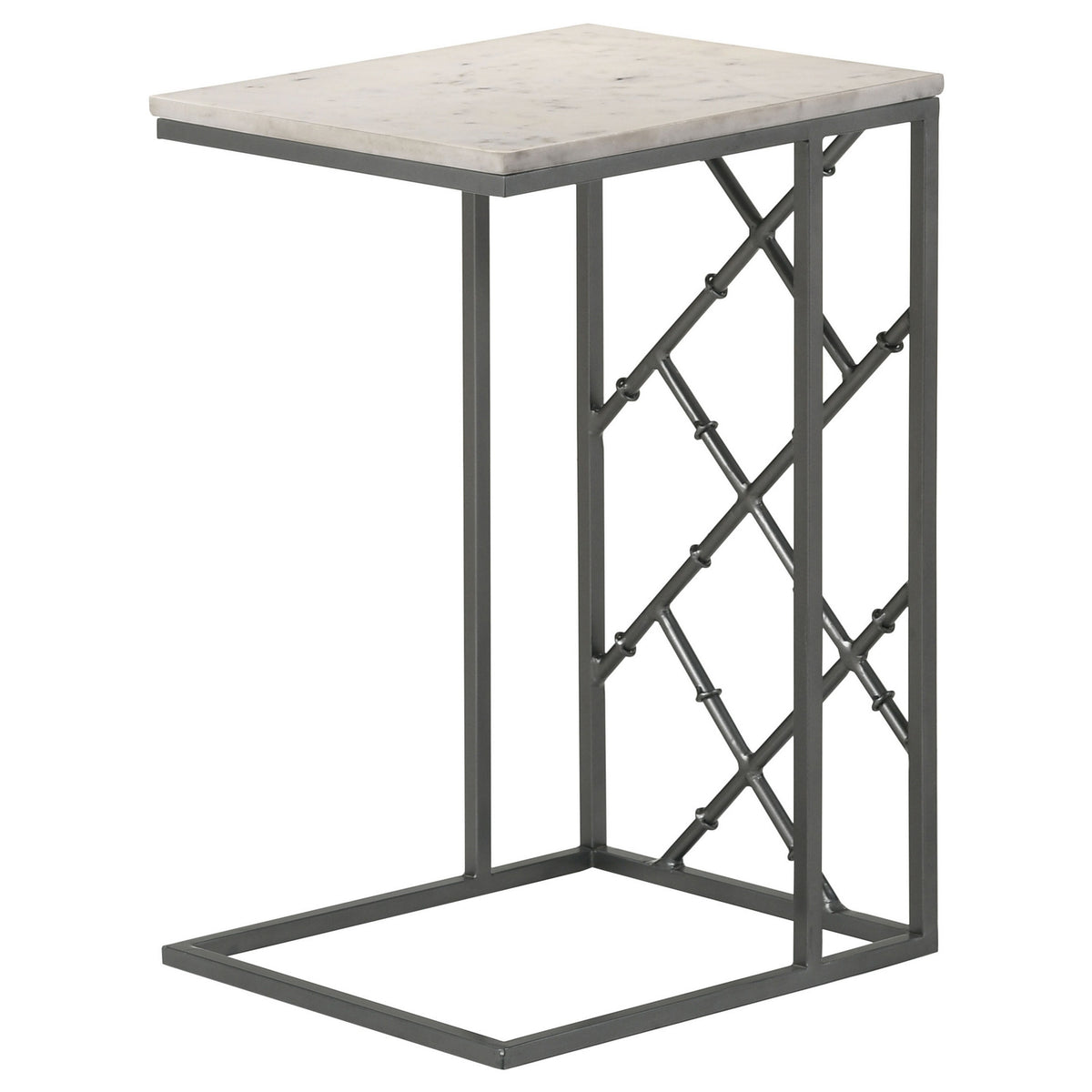 Syp 25 Inch Accent Table, White Marble Top, Gray Metal Crossed Open Frame - BM315270