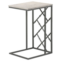 Syp 25 Inch Accent Table, White Marble Top, Gray Metal Crossed Open Frame - BM315270