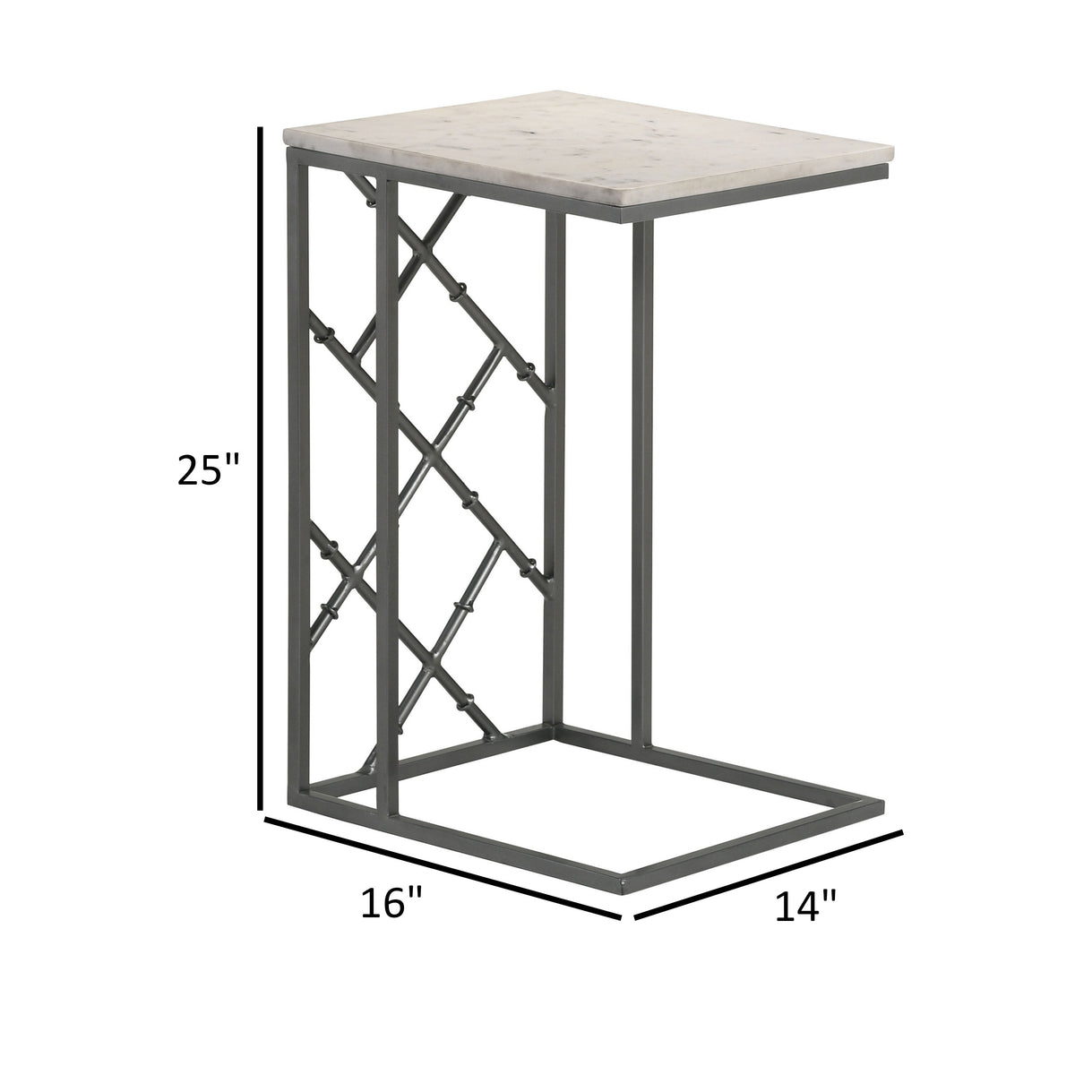 Syp 25 Inch Accent Table, White Marble Top, Gray Metal Crossed Open Frame - BM315270