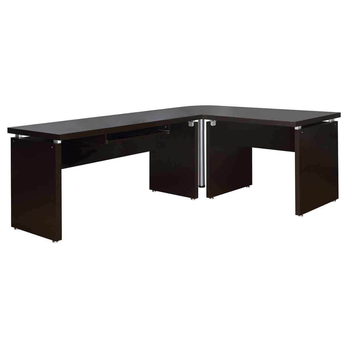 Niti 83 Inch Computer Office Desk, L Shape, Slide Out Keyboard Tray, Brown