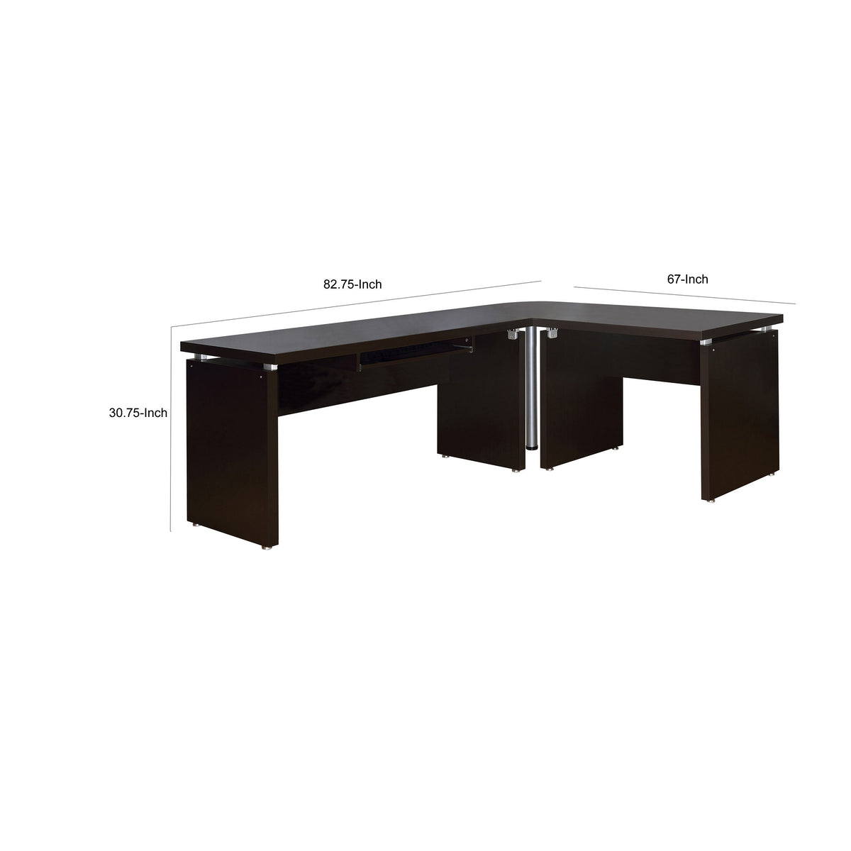 Niti 83 Inch Computer Office Desk, L Shape, Slide Out Keyboard Tray, Brown