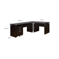 Niti 2 Piece Home Office L Desk with File Cabinet, Keyboard Tray Dark Brown