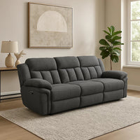 Diko 99 Inch Dual Power Recliner Sofa, Cushioned Tufted Seats, Gray Finish
