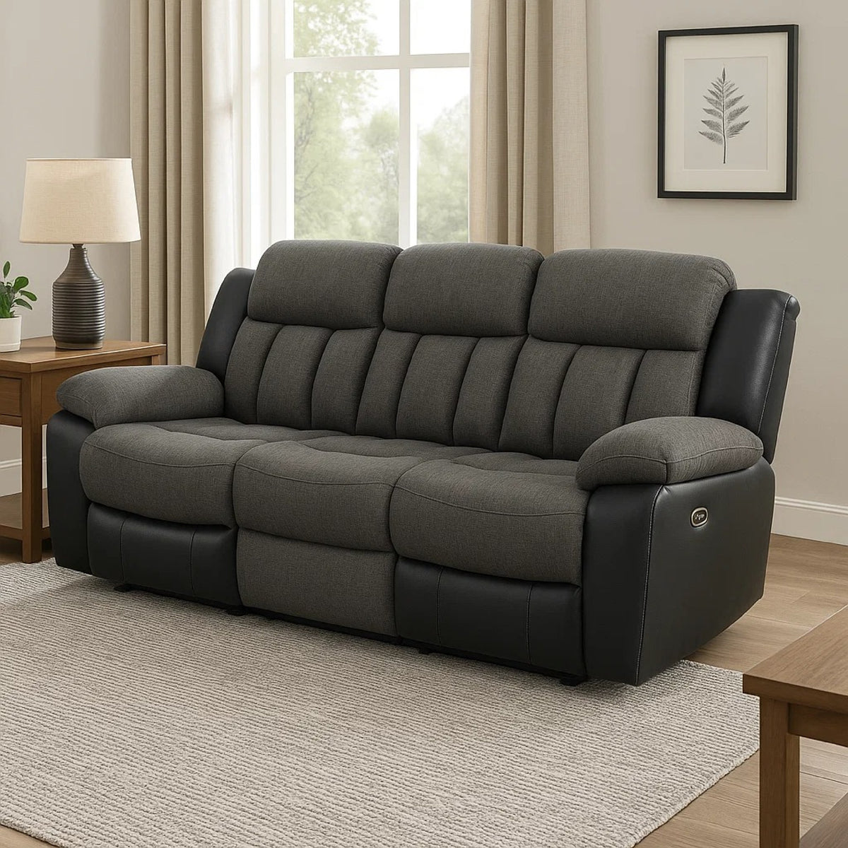 Diko 99 Inch Dual Power Recliner Sofa, Cushioned Tufted Seats, Gray Finish