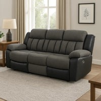 Diko 99 Inch Dual Power Recliner Sofa, Cushioned Tufted Seats, Gray Finish