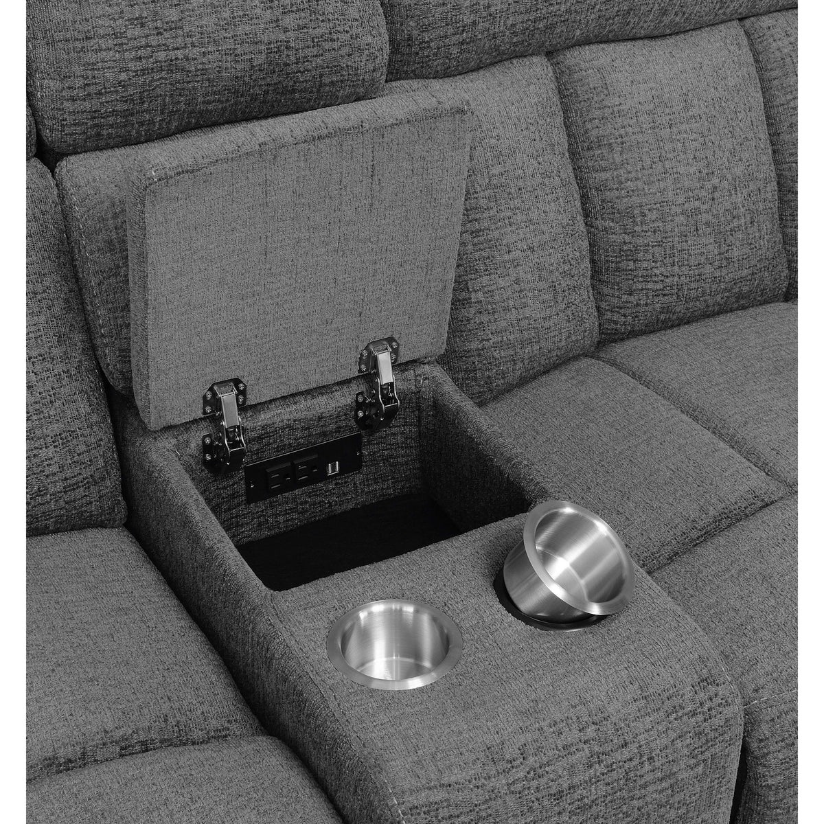 Diko 86 Inch Power Recliner Loveseat, Cupholders, Storage Console, Gray