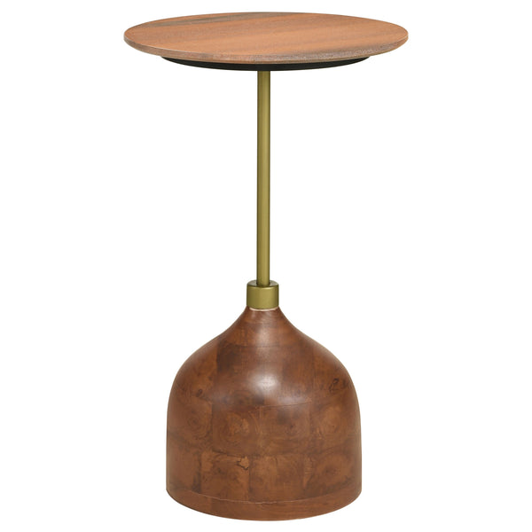 27 Inch Side Table, Round Peach Marble Top, Gold Metal Frame, Pedestal Base - BM315277