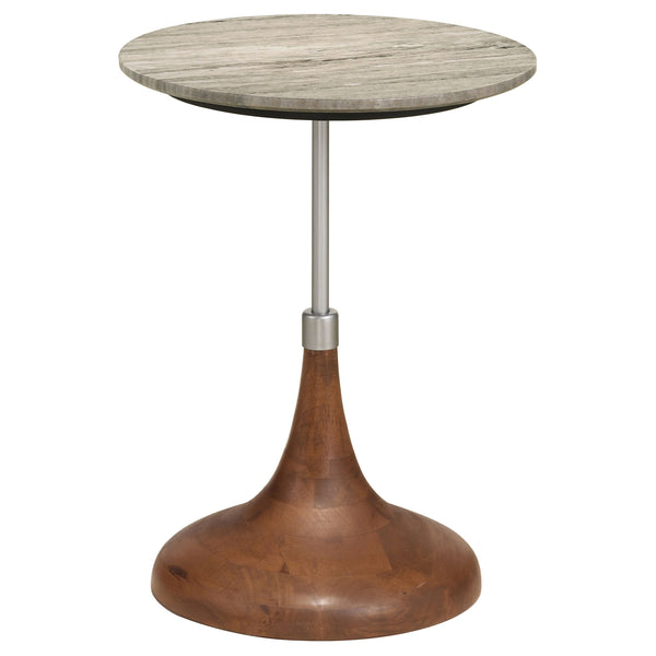 24 Inch Side Table, Round White Marble Top, Brown Mango Wood Pedestal Base - BM315278