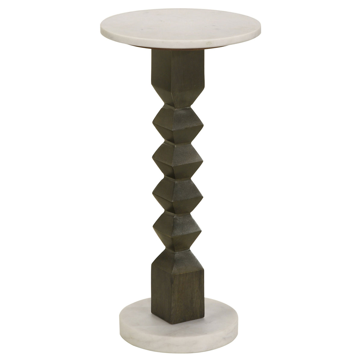 Drink Side Table, 11 Inch Round Marble, Spindle Pedestal Base, White, Gray - BM315280