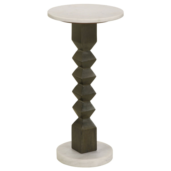 Drink Side Table, 11 Inch Round Marble, Spindle Pedestal Base, White, Gray - BM315280