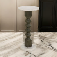 Drink Side Table, 11 Inch Round Marble, Spindle Pedestal Base, White, Gray - BM315280