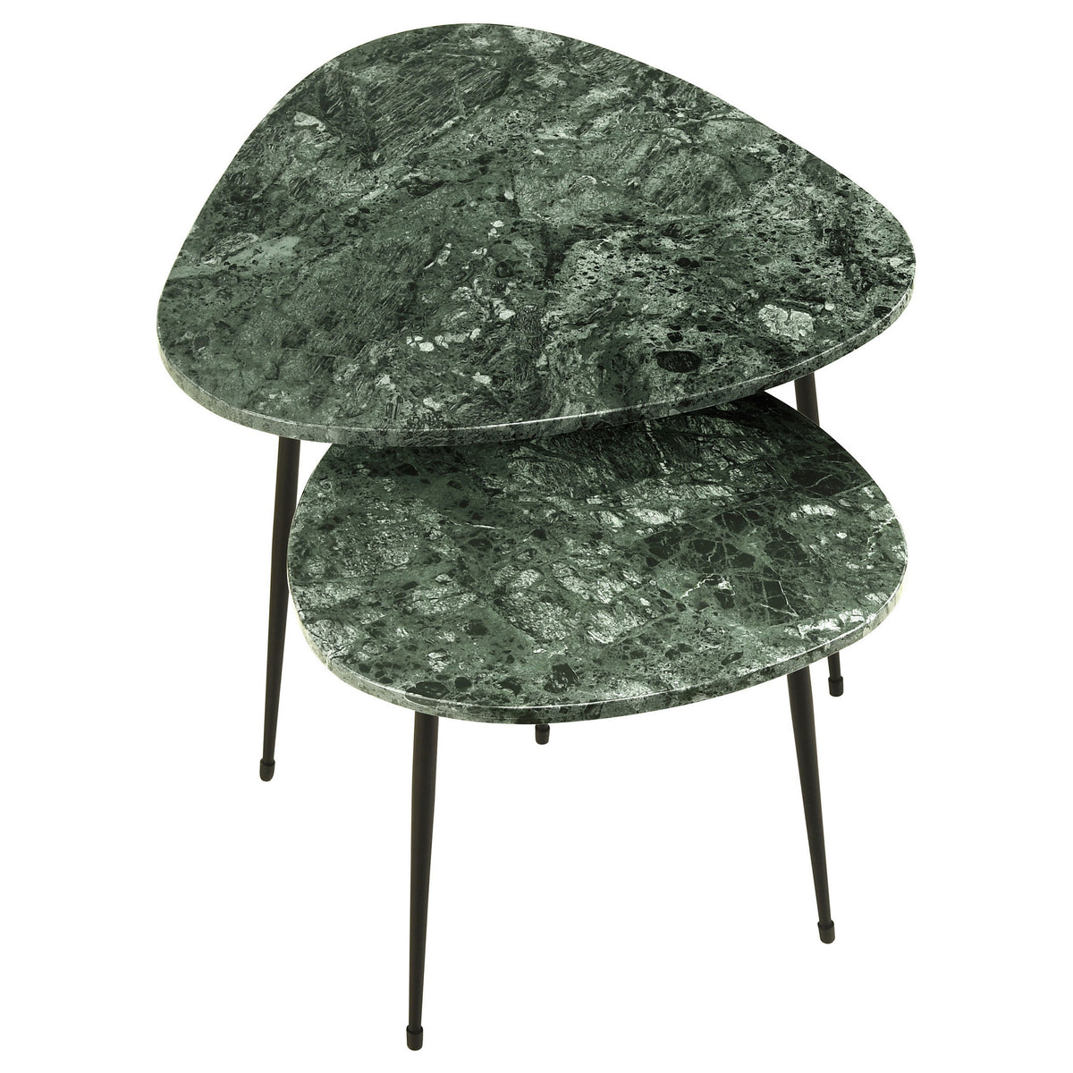 2 Piece Nesting Accent Table Set, Triangular Marble Top, Green, Black - BM315281