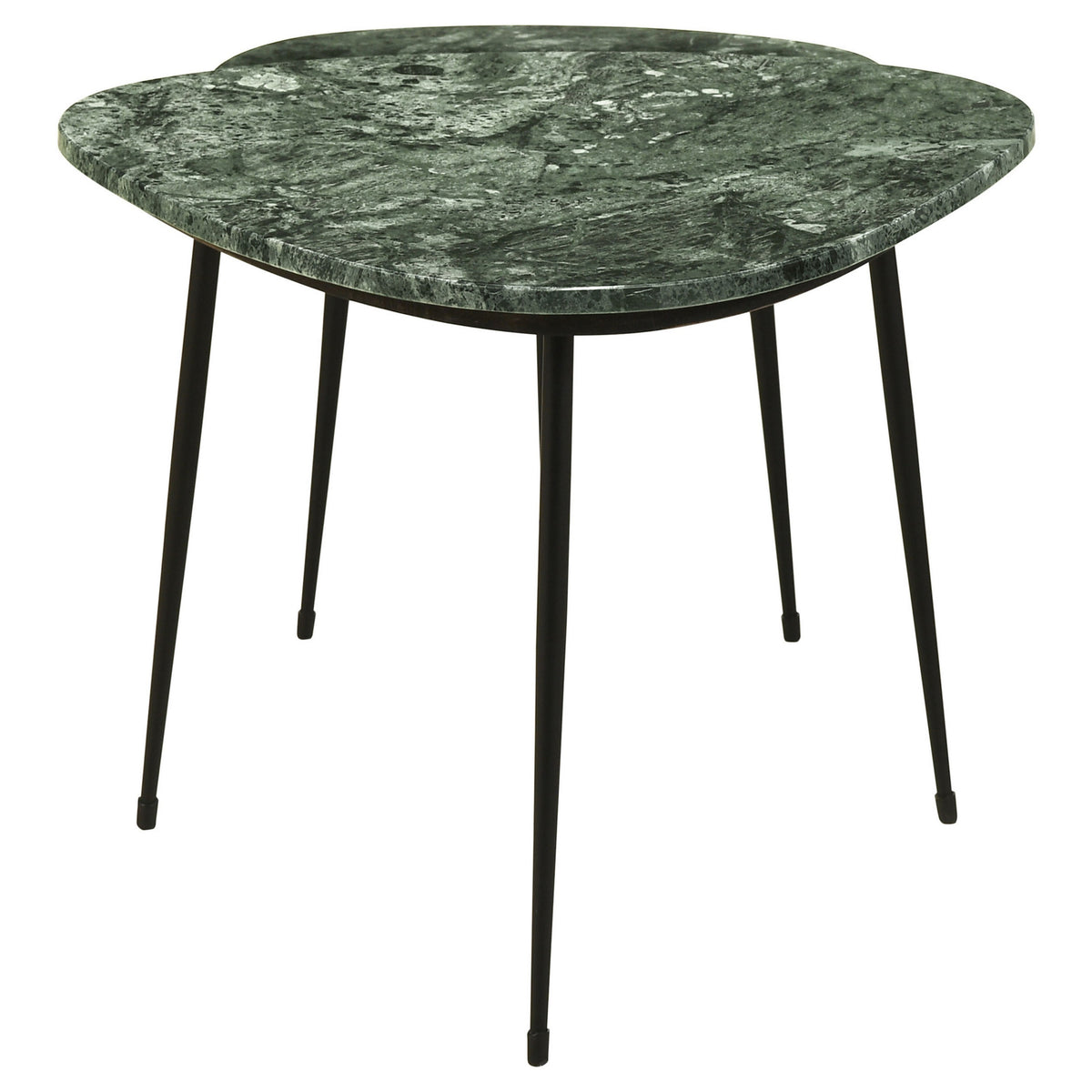 2 Piece Nesting Accent Table Set, Triangular Marble Top, Green, Black - BM315281