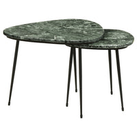 2 Piece Nesting Accent Table Set, Triangular Marble Top, Green, Black - BM315281