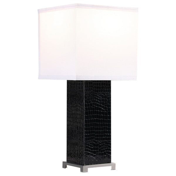 25 Inch Table Lamp, Square White Shade, Modern Black Crocodile Pattern Base - BM315282