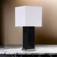 25 Inch Table Lamp, Square White Shade, Modern Black Crocodile Pattern Base - BM315282