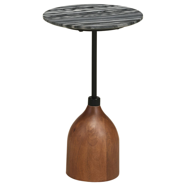 Side End Drink Table, Round Gray White Marble Top, Pedestal Base 14x14x24 - BM315283