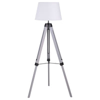 56 Inch Floor Lamp, White Tapered Drum Shade, Weathered Gray Tripod Base - BM315285