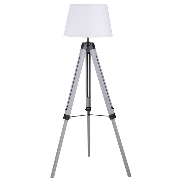 56 Inch Floor Lamp, White Tapered Drum Shade, Weathered Gray Tripod Base - BM315285