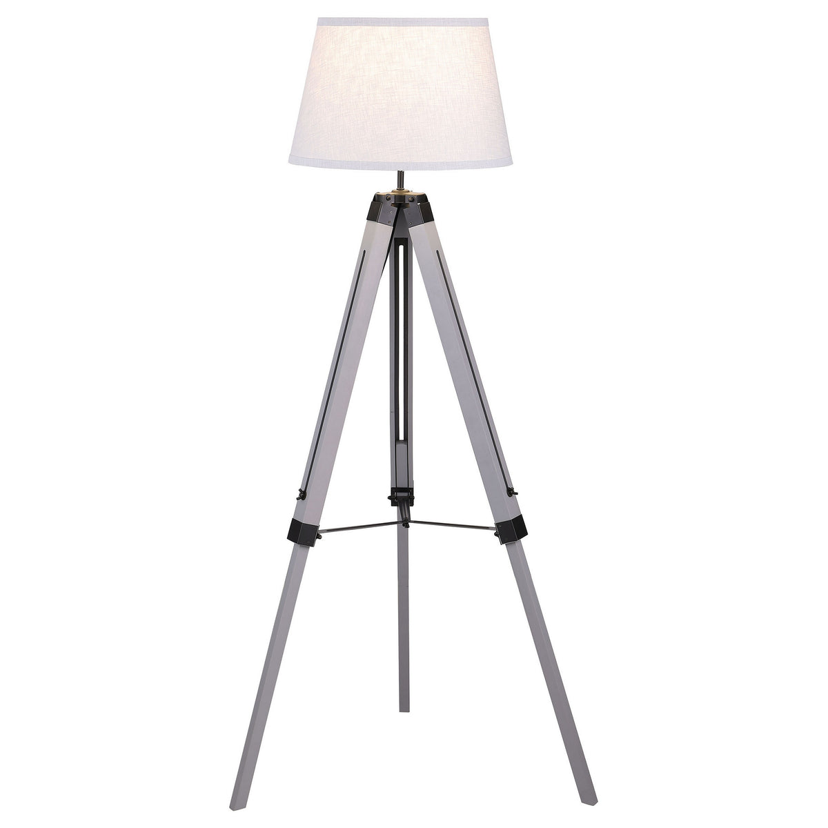 56 Inch Floor Lamp, White Tapered Drum Shade, Weathered Gray Tripod Base - BM315285