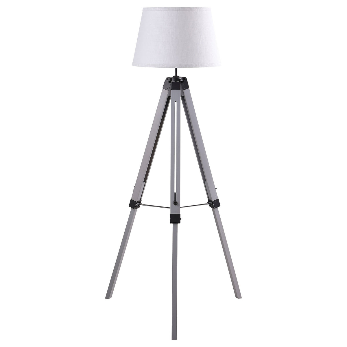 56 Inch Floor Lamp, White Tapered Drum Shade, Weathered Gray Tripod Base - BM315285