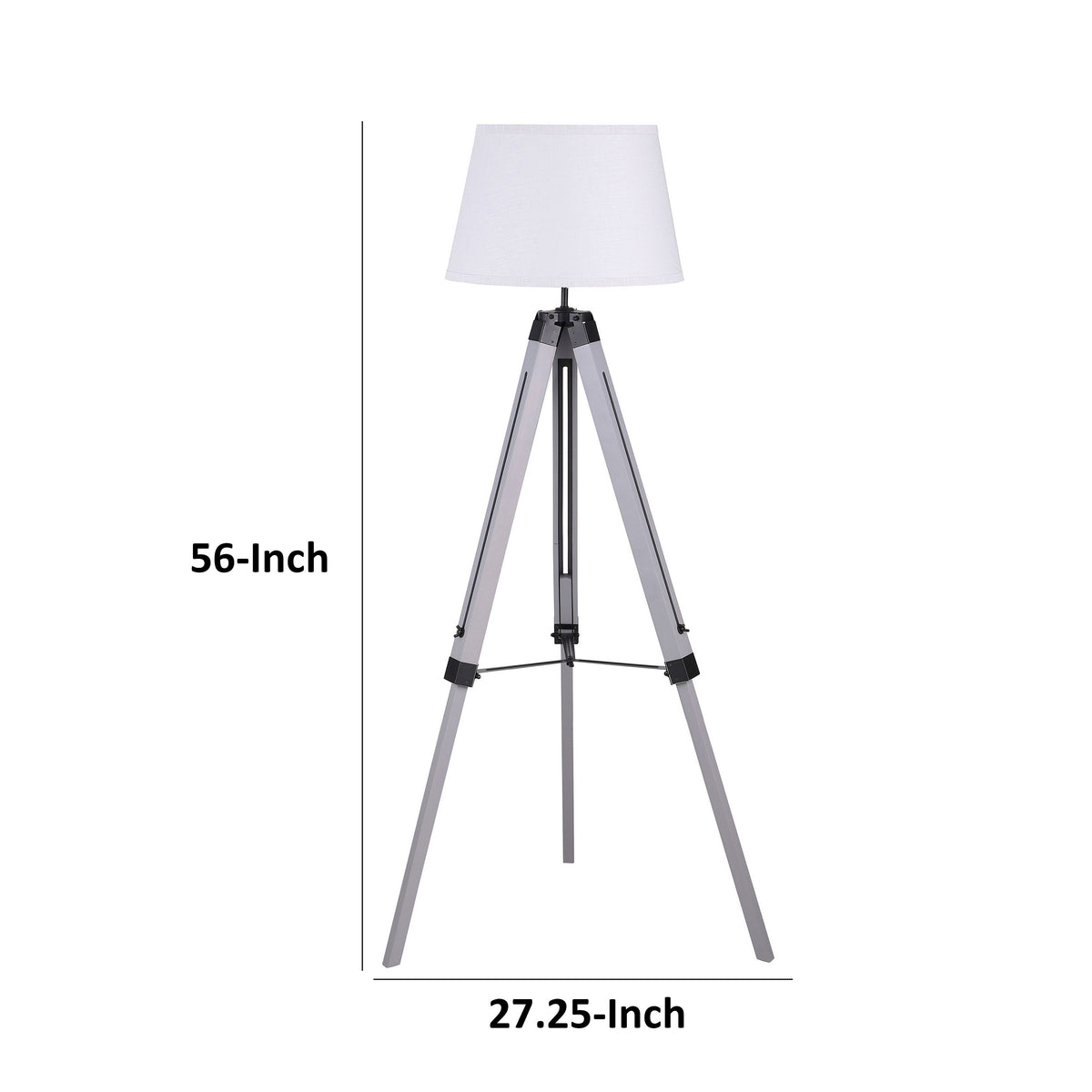 56 Inch Floor Lamp, White Tapered Drum Shade, Weathered Gray Tripod Base - BM315285