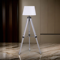 56 Inch Floor Lamp, White Tapered Drum Shade, Weathered Gray Tripod Base - BM315285