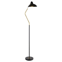 69 Inch Floor Lamp, V Curved Arm, Wavy Edges, Black Metal, Gold, White  - BM315286