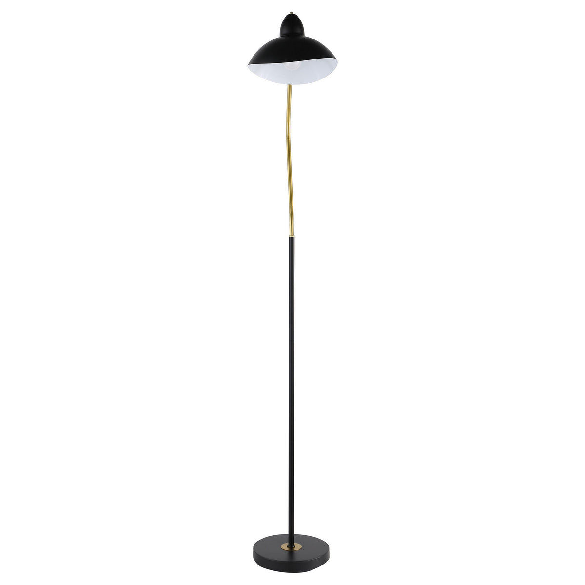 69 Inch Floor Lamp, V Curved Arm, Wavy Edges, Black Metal, Gold, White  - BM315286