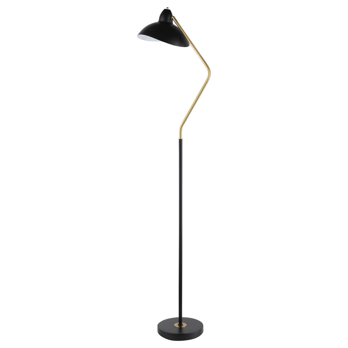 69 Inch Floor Lamp, V Curved Arm, Wavy Edges, Black Metal, Gold, White  - BM315286